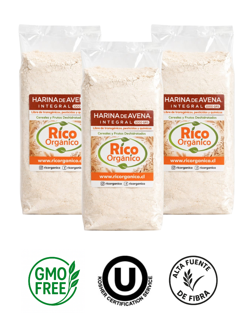 Harina de Avena Integral Premium 1 kg – Libre de GMO | Alta en Fibra y Energía Natural | Pack 3 Unidades