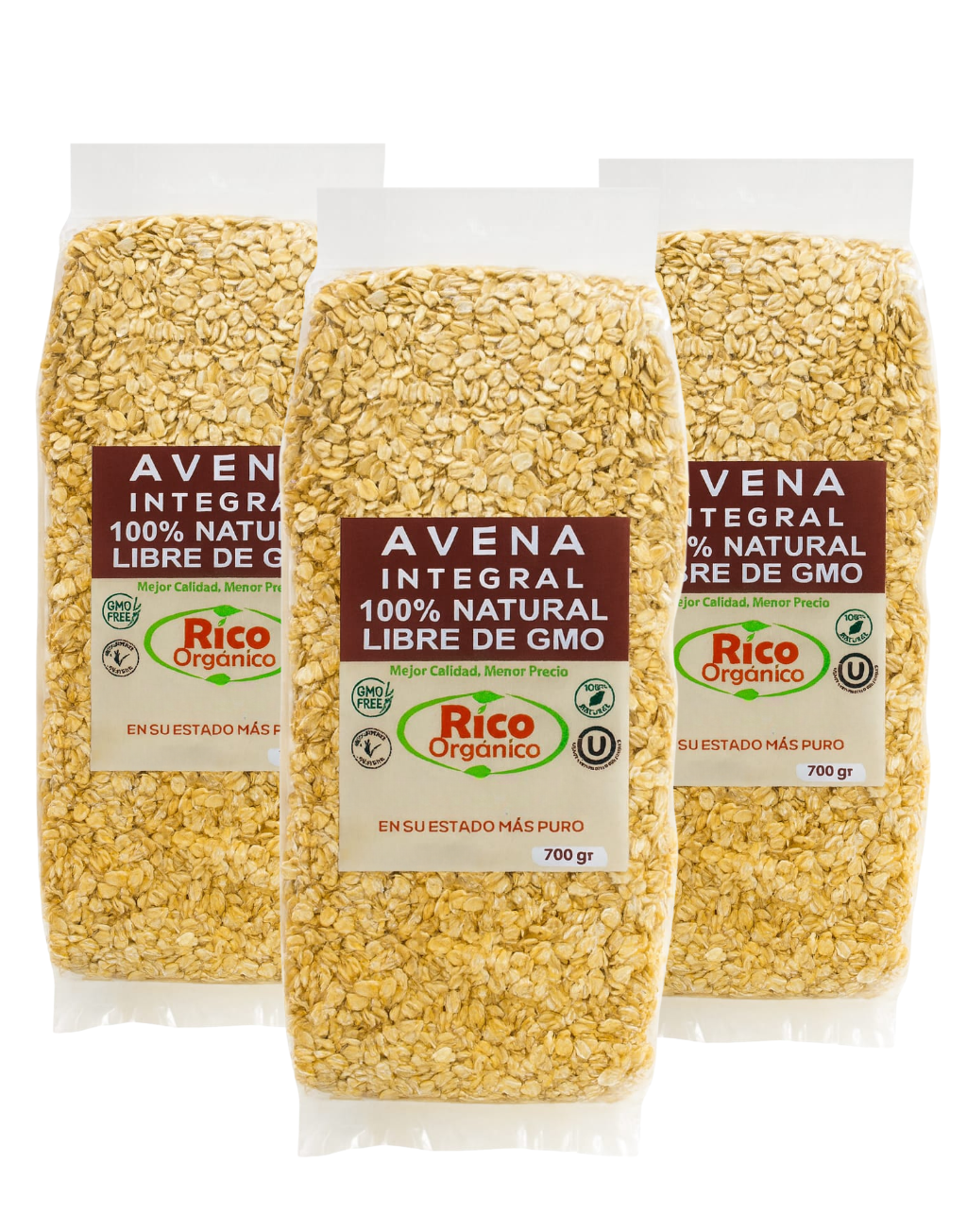 Avena Integral Premium 700g – Libre de GMO | Alta en Fibra y Energía Natural | Pack 3 Unidades