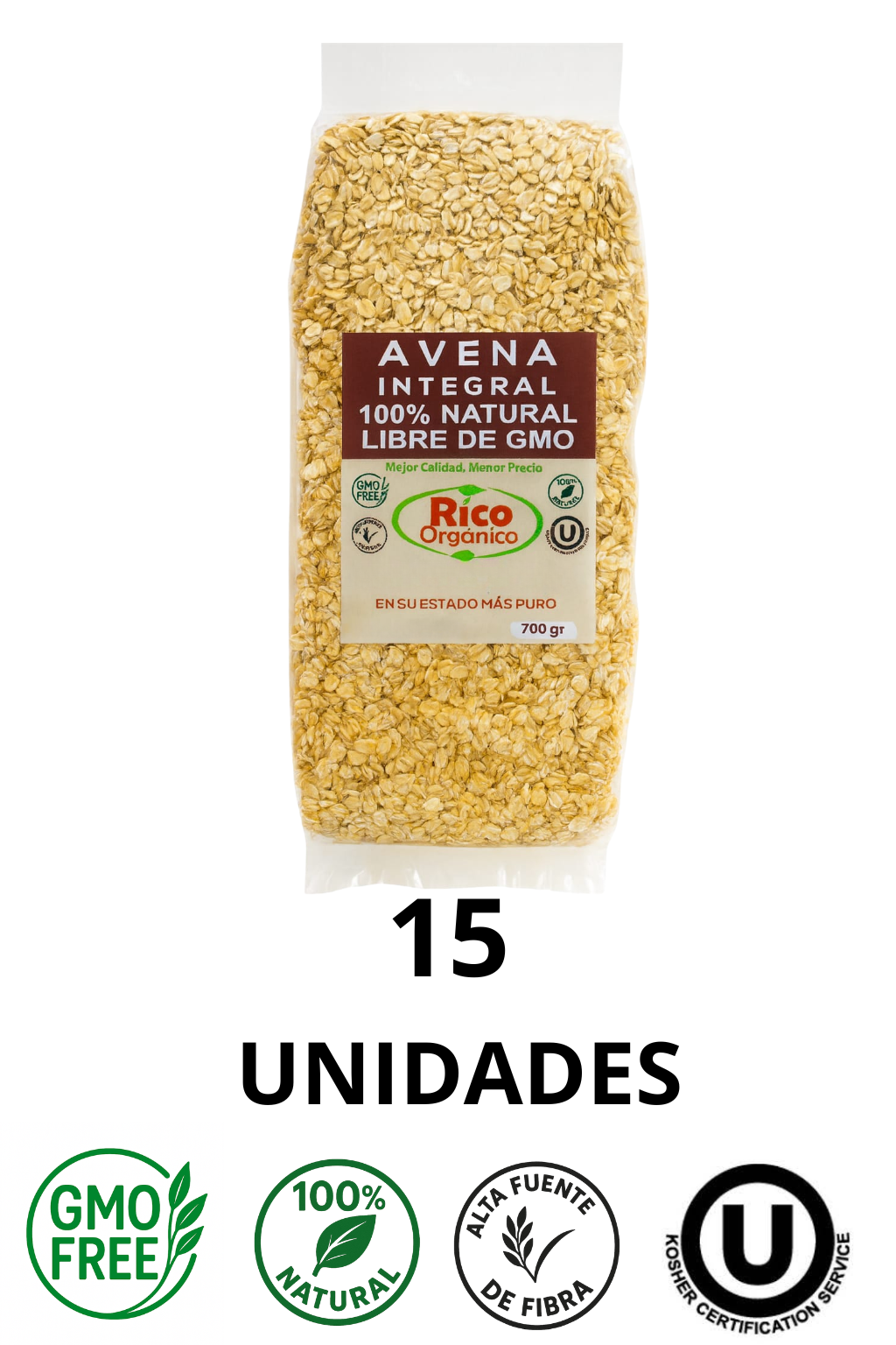 Avena Integral Premium 700g – PACK X 15, Libre de GMO | Alta en Fibra y Energía Natural |