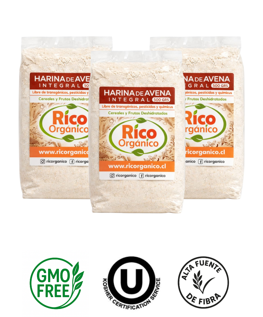 Harina de Avena Integral Premium 500 gr – Libre de GMO | Alta en Fibra y Energía Natural | Pack 3 Unidades